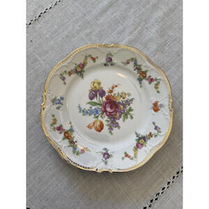 Schumann Bavaria Dresden Flowers 8” Luncheon Salad Plate Gold Leaf